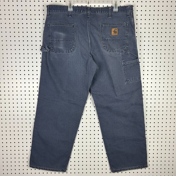 Carhartt Carpenter Pants 40x30 Navy Blue Flannel Lined Faded Work Wear‎ B111 PTL - Picture 1 of 8